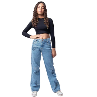 Calça Jeans Infantil Menina Wide Leg Feminina Roupa Juvenil