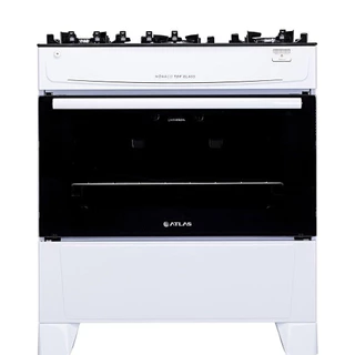 Fogão de Piso Atlas 5 Bocas Mônaco Top Glass | Mesa de Vidro, Acendimento Automático, Branco, Bivolt