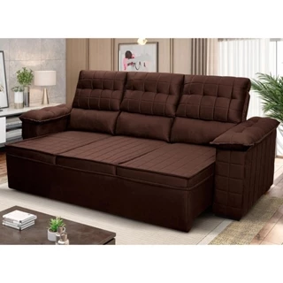 Sofá Retrátil Reclinável 4 lugares 2,30m Quantum Suede Velut Marrom - King House