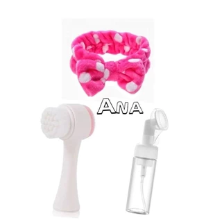 Kit 1 de Frasco Pump Espuma Limpeza Facial Skin Care Silicone +1 Faixa Toalha+1 Escova Limpeza Facial 2 Em 1-INLIS ANA
