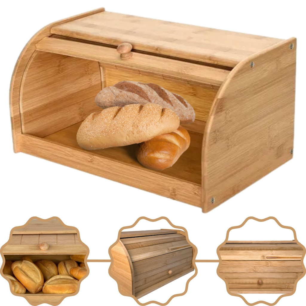 Porta Pães de Bambu Ecokitchen Com Tampa Retrátil Mimo Style