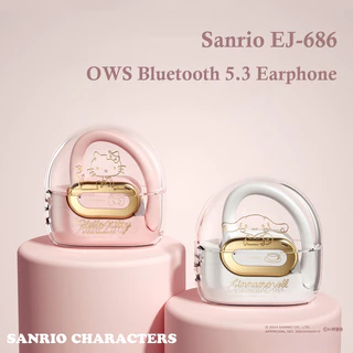 Sanrio EJ-686 Fone De Ouvido Sem Fio Bluetooth 5.3 OWS Com Leve Hello Kitty Cinnamoroll HiFi De Qualidade Sonora De Longa Duração De Baixa Latência Transparente De Concha Branca Rosa