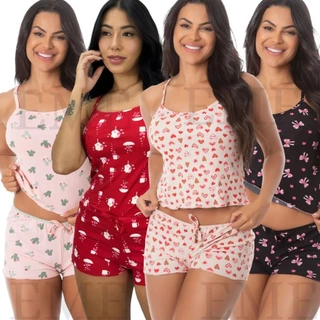 PROMOCAO Kit 4 Baby Doll Pijama Canelado Suede Confortável