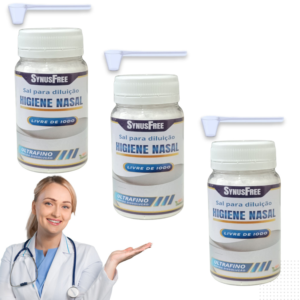 Kit C/ 3 Sal P/ Lavagem Nasal Ultrafino 100g Sem Iodo Colher