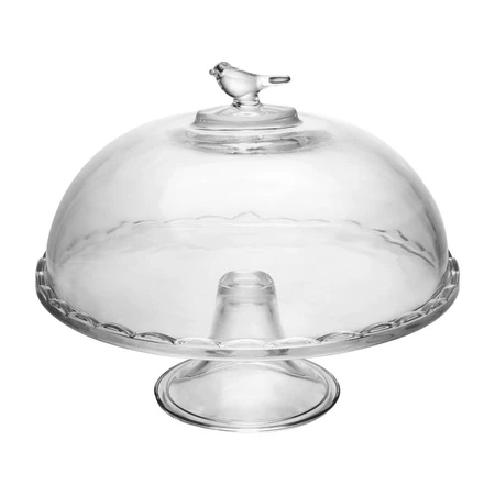 Prato wolff bird vidro com pé e tampa 30cm x 24cm