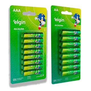 Kit Pilha Elgin Alcalina AA Comum ou AAA Palito Blister com 16 unidades