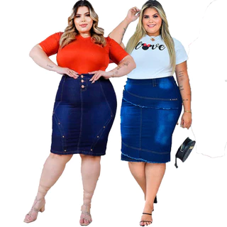 kit 2 saia midi jeans dins lycra evangelicas envio imediato