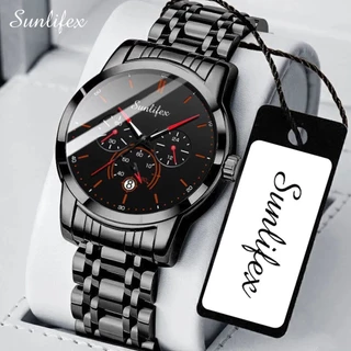 Sunlifex Relógio Masculino, Relógio de Quartzo resistente a d'água para negócios, calendário, pulseira de aço inoxidável