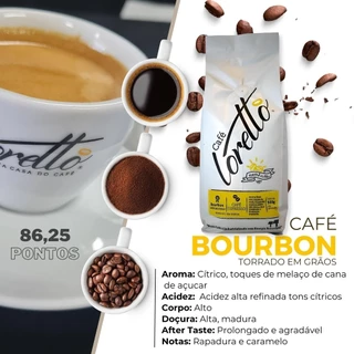 Café Torrado Em Grãos Arábica Bourbon Amarelo Loretto 500g 85,7 Pontos Torra Media