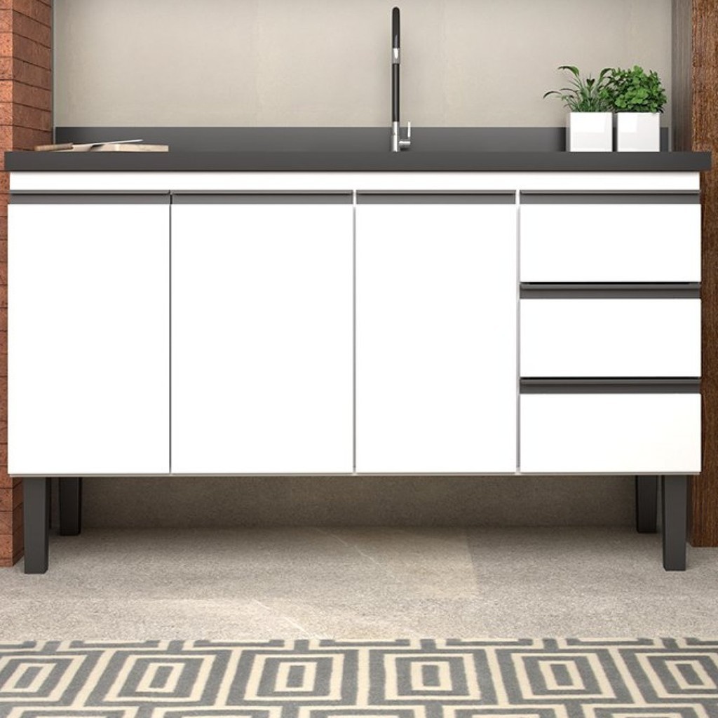 Balcão para Cozinha em Aço 144cm 3 Portas 3 Gavetas Netuno 