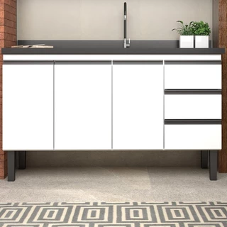 Balcão para Cozinha em Aço 144cm 3 Portas 3 Gavetas Netuno 