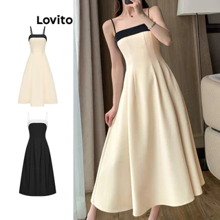 Lovito Elegante Liso Vestido Feminino com Tecido Costurado Colorblock L65ED171 (Multicolorido)