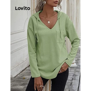 Lovito Moletom casual simples com bolso com cordão para mulheres LNL60367