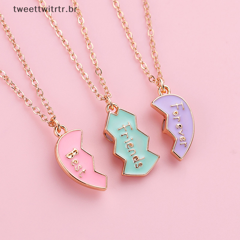 TRWITR 1 Conjunto Colares BFF Para Irmã Aniversário Amizade Jóias Presentes Melhor Amigo Sempre Colar 3 Meninas Pingente Coração Combinando BR