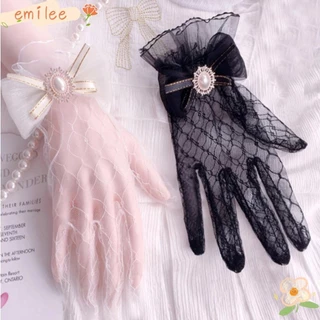 EMILEE Luvas De Renda Brancas Pretas , Luva De Laço Gótico Lolita Em Malha , Pulso Doce Cosplay