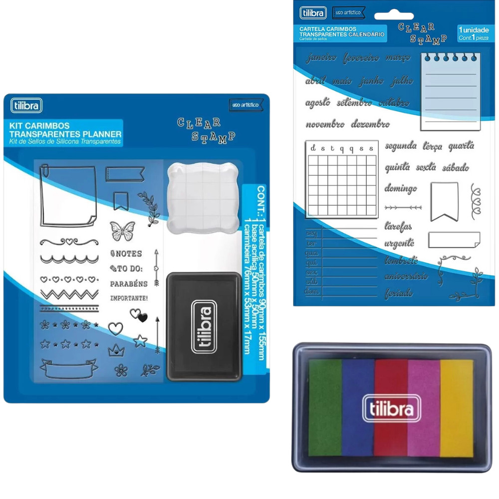 Kit Carimbo + Cartela Calendário + Carimbeira 6 Cores TILIBRA Completo