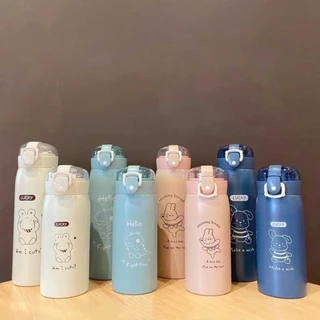 Garrafa Térmica Com Canudo Estampa Animais Bichinhos com Frase - 350ml