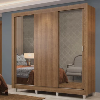 Guarda-Roupa Casal Madesa Lyon Plus 3 Portas de Correr com Espelhos 4 Gavetas com Pés em Oferta na Shopee