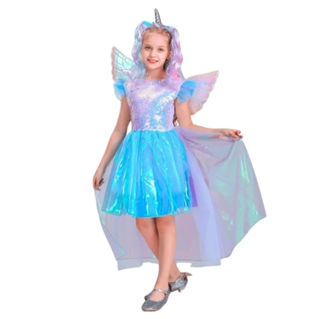Fantasia unicórnio infantil completa vestido asa tiara menina 