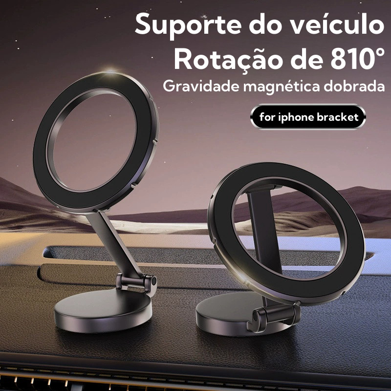 [BR] Suporte do veículo Suporte magnético dobrável for iphone de apoio rotação de 810° magnético carros com suporte