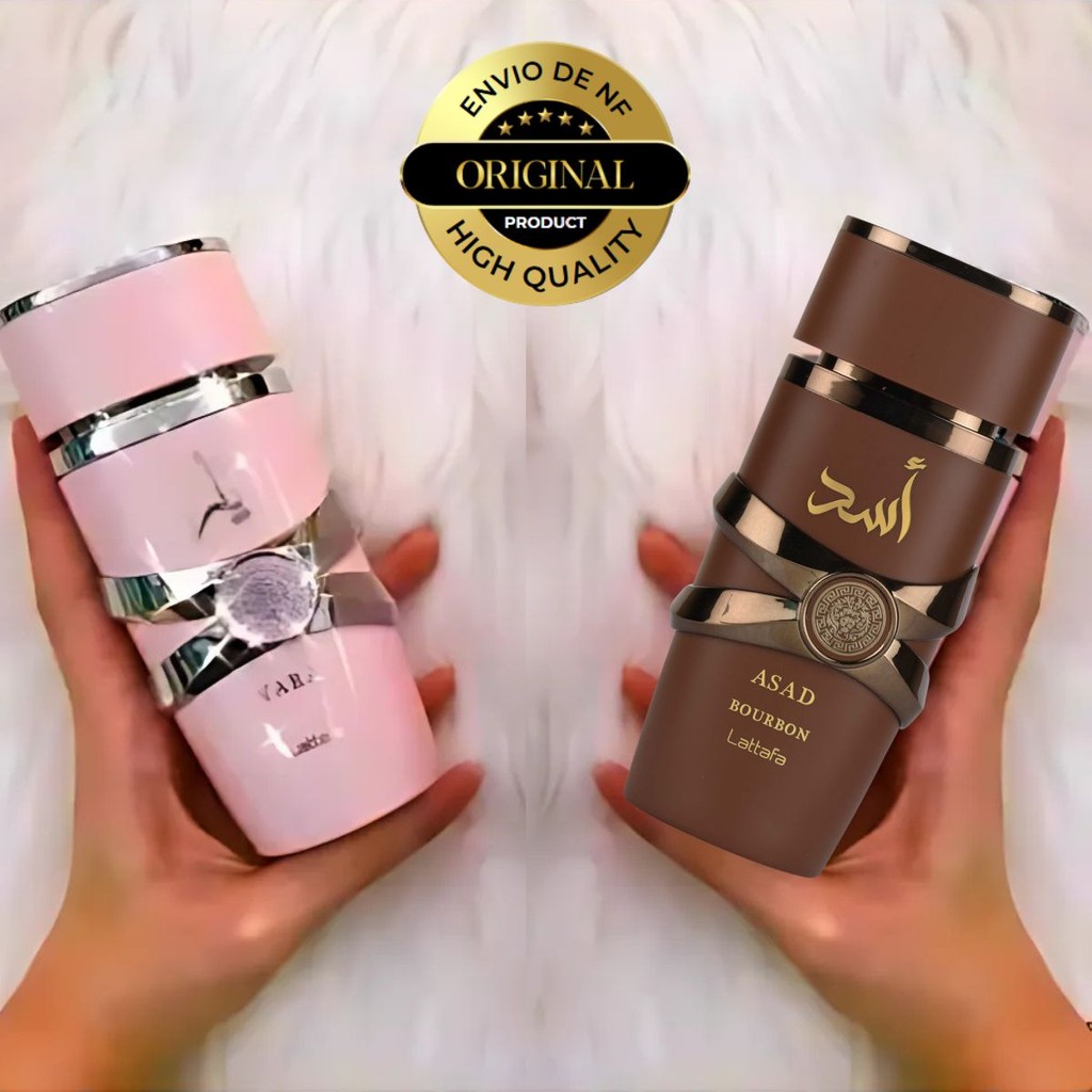 Kit Perfume Árabe Lattafa Yara Feminino e Asad Bourbon Unissex