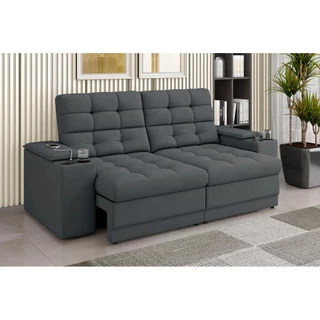 Sofá Confort Premium 2,05m Assento Retrátil/Reclinável porta copos e USB Suede Cinza - XFlex Sofas em Oferta na Shopee