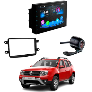 Central Multimídia CarPlay Mp5 2 Din Faaftech 7 Polegadas + Câmera de Ré Borboleta + Moldura 2din Duster