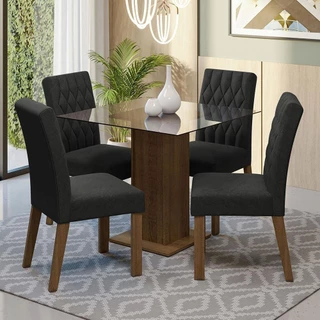 Conjunto Sala de Jantar Mesa Tampo de Vidro 4 Cadeiras Rustic/Oxford Noemi Madesa em Oferta na Shopee