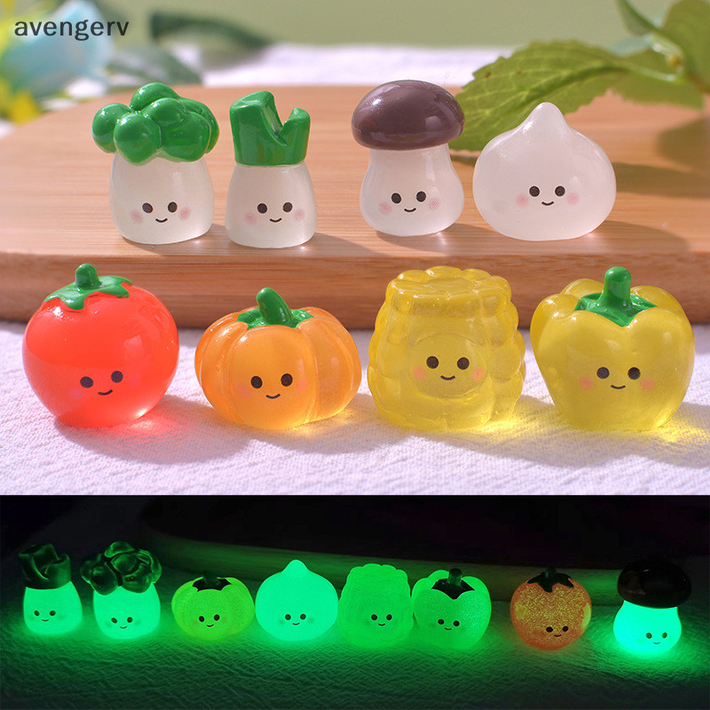 1Pc Luminoso Vegetais Ornamento Desenho Animado Abóbora Cogumelo Brócolis Boneca De Tomate Micro Landscape Dollhouse Miniatura Brinquedo
