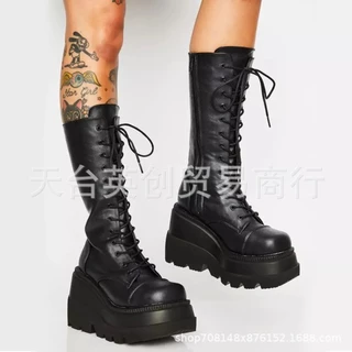 Bota feminina de inverno 2020, Europa e Estados Unidos, novas botas de cavaleiro com sola grossa, botas femininas explosivas
