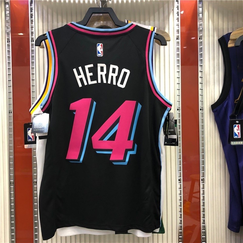 Herro #14 NBA 2020 Miami Heat Colete De Basquete Masculino Preto Gola Redonda Camisa De Basquete Bordada