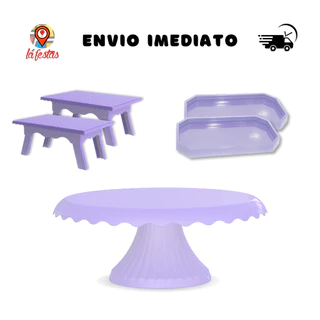 Kit Festa 1 Boleira Renda Cake 19cm + 2 Mesinhas + 2 Mini Lapidadas