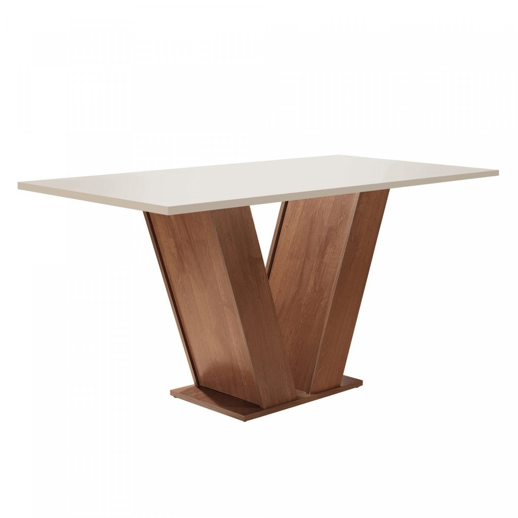 Mesa para Sala de Jantar 160cm Tampo em MDF Espanha Espresso Móveis Chocolate/Offwhite