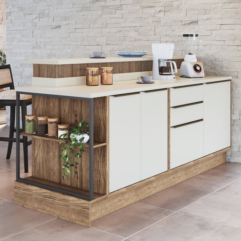 Bancada Ilha 6 Peças 3 Portas Cozinha Viena