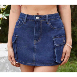 saia jeans juvenil bolso cargo tamanhos 4 ao 16