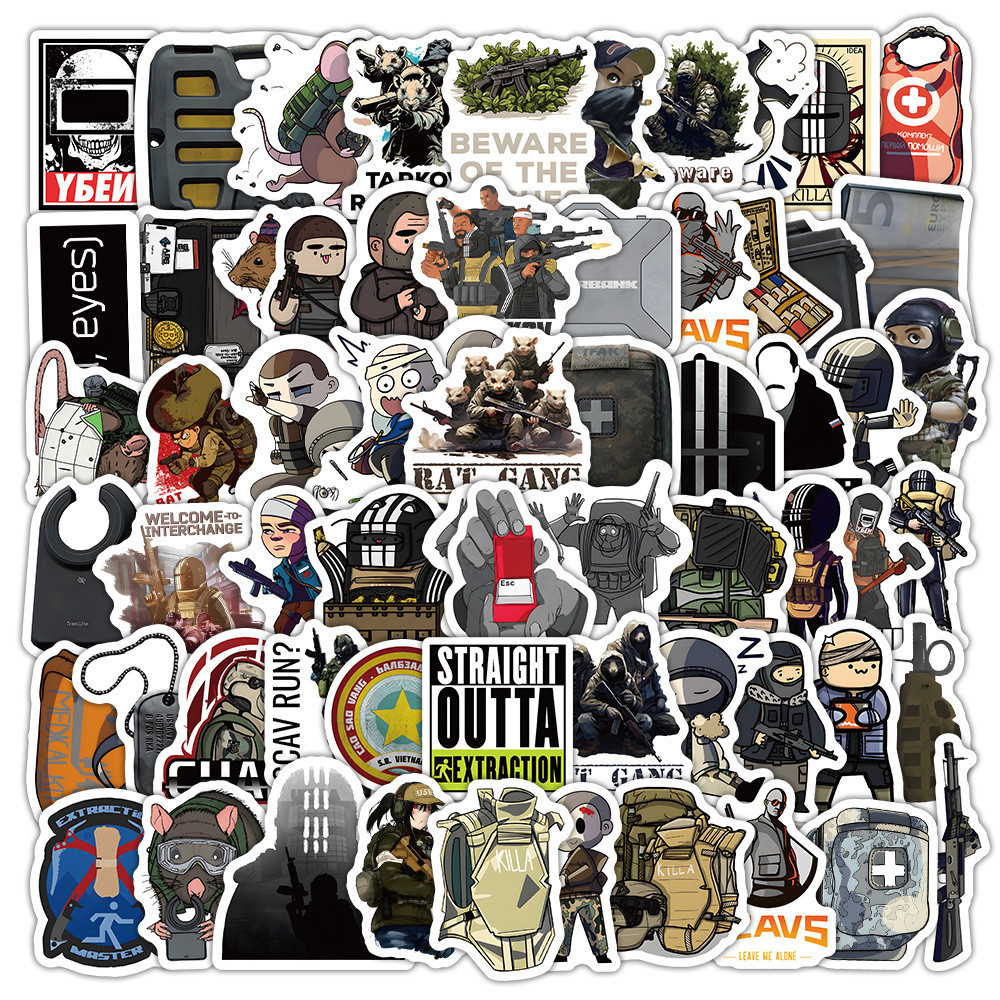 100Pcs Cartoon Anime Escaping From Tarkov Series Adesivos De Grafite Para Malas De Telefone Celular Capa De Capacete De Portátil Skate À Prova D'água Decorativos DIY Creative