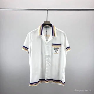 Camisa de manga curta CASABLANCA Letras dianteiras e traseiras com estampa 3D blusa padrão cardigã versátil casual