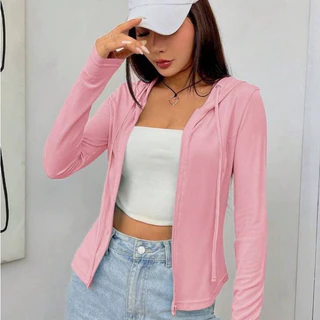 Blusa feminina casaco academia lisa basica esportiva com capuz ziper ribana .
