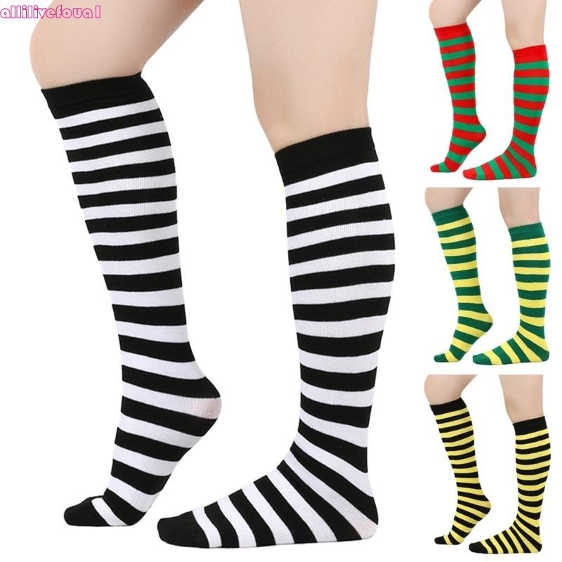 allilivefoua1 Meias Joelho Listradas Femininas Coloridas Cosplay Bezerro Bota Longa