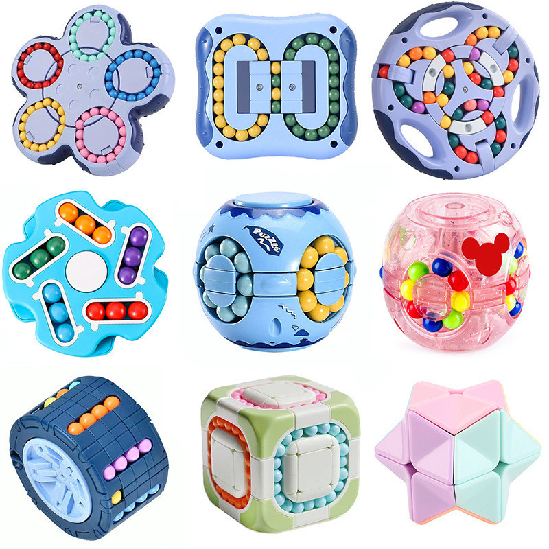 Grupo De Quebra-Cabeça Do Jardim De Infância Pequenos Brinquedos De Feijão Mágico Giratórios De Bola Plana Gyro Fingertip Burger Rubik's Cube E Magic Bean