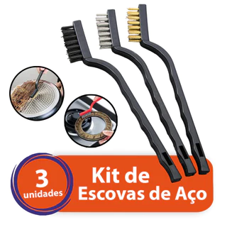 Kit Escova Multiuso Jogo 3 Peças Aço Cobre Nylon Limpa Grelha Churrasqueira Manual Conjunto Limpeza