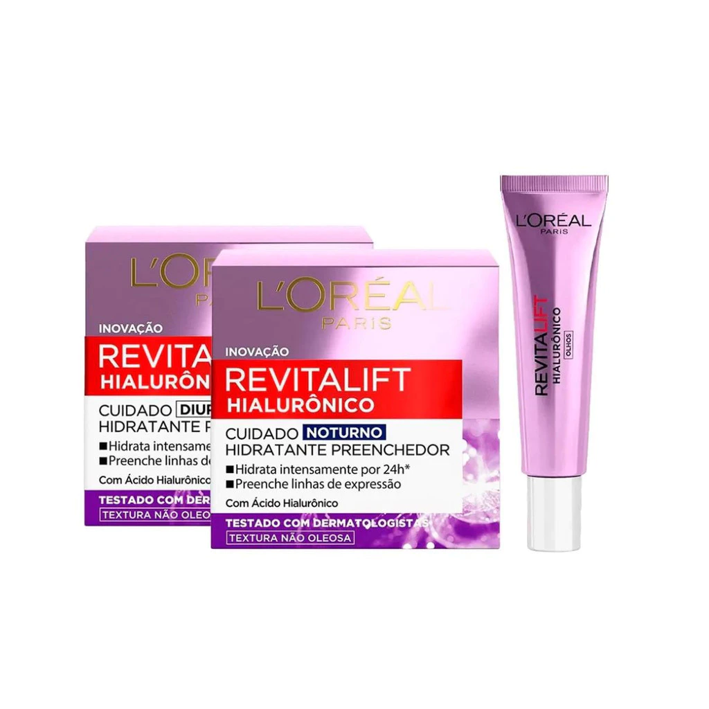 Kit Tratamento Facial L'Oréal Paris Revitalift Hialurônico: Creme Dia + Noite + Olhos