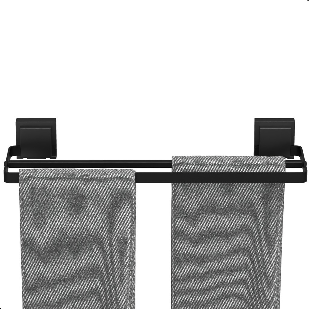 Porta Toalha Duplo Ventosa Preto Toalheiro Max