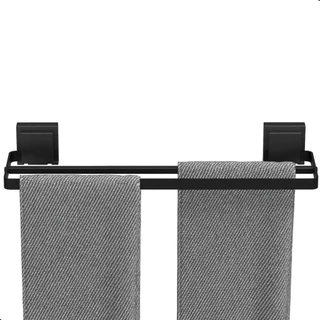 Porta Toalha Duplo Ventosa Preto Toalheiro Max