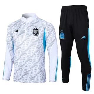 24 Argentina Camisa De Treinamento De Futebol Da Seleção Nacional Manga Comprida Meio Zíper Terno Esportivo Adulto Pré-Jogo