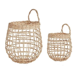 Ins nórdico Rattan tecido cesta cozinha gengibre alho cesta de armazenamento Retro parede pendurado cesta pequena cesta