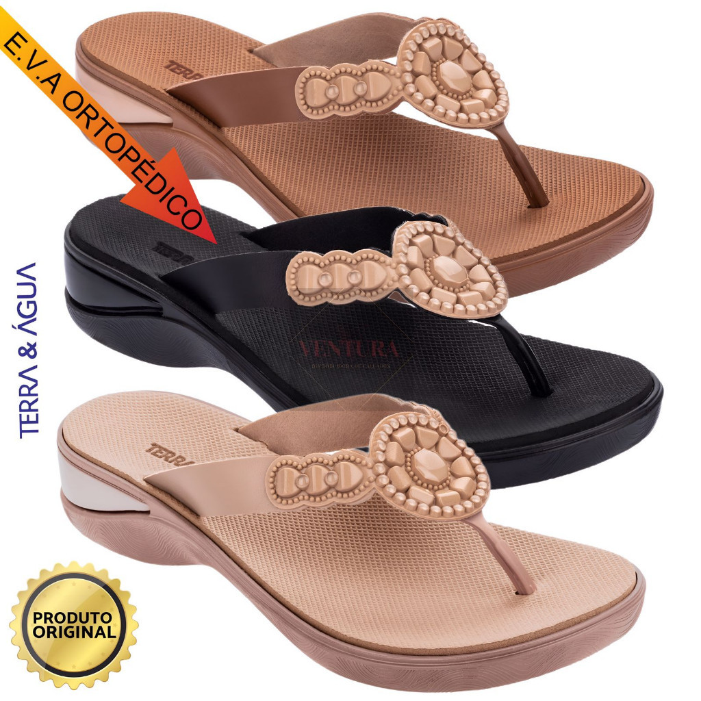 CHINELO TERRA E ÁGUA ORIGINAL CONFORTÁVEL ORTOPEDICO FEMININO