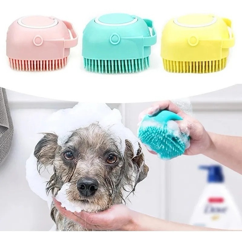 Escova Pet de Silicone Para Banho Massageador Dispenser Shampoo Cachorro Gato