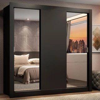 Guarda-Roupa Casal Madesa Lyon 3 Portas de Correr com Espelhos 2 Gavetas em Oferta na Shopee