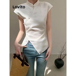 Lovito Camiseta casual lisa com frente dividida para mulheres LNA57004